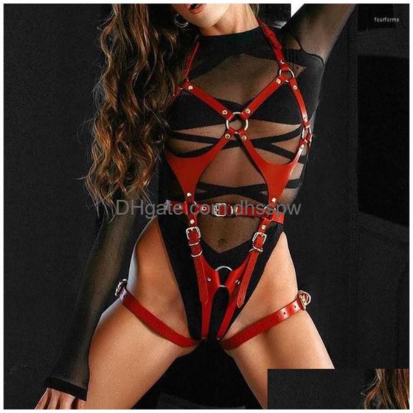 Giarrettiere Donne Sexy Rosso Fl Imbracatura per il corpo Cintura Bondage Lingerie Set Pelle Punk Gotico Harajuku Bretelle Drop Delivery Abbigliamento Dhzkk