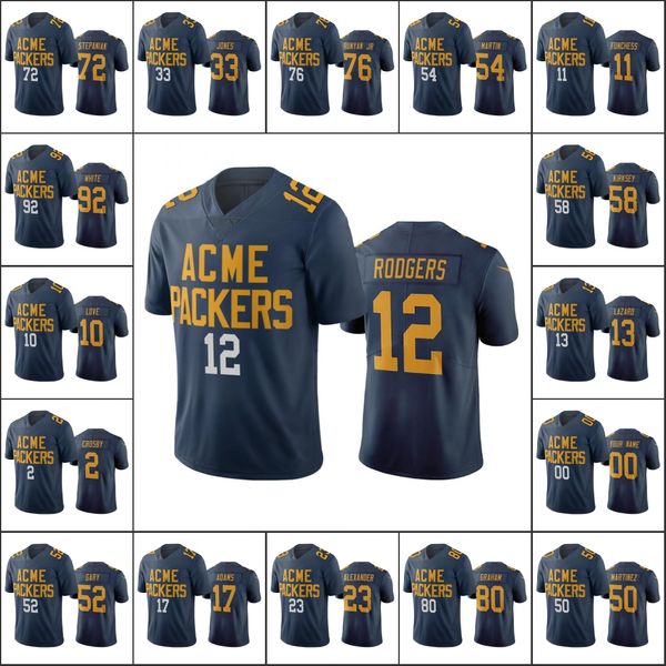 Green BayPackersmen #12 Rodgers 17 Davante Adams 10 Jor Dan Love 33 Aaron Jones Donne Custom Women Youth Navy Jersey