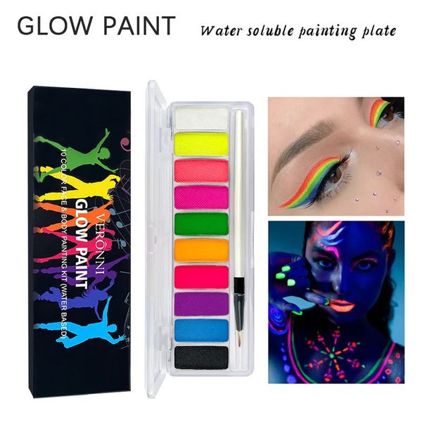 Pittura per il corpo 10 colori Eyeliner attivato dall'acqua Luce UV Neon Bagliore per il viso Halloween Party Fancy Dress Trucco di bellezza 231208