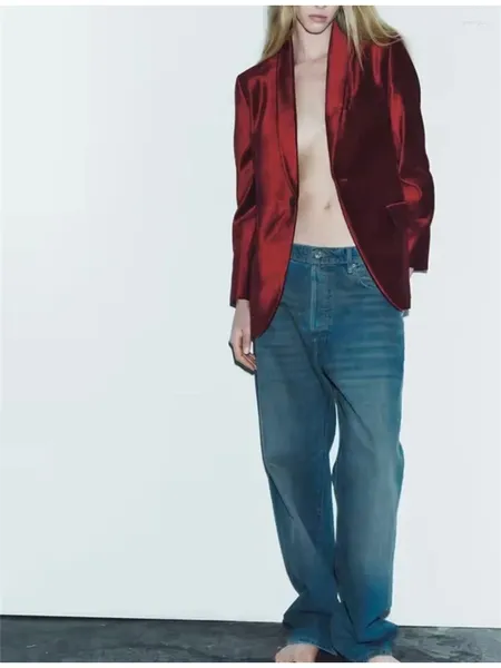 Abiti da donna Chic Lady Spring Casual Office Style One Button Giubbotti 2023 Autunno Elegante velluto rosso Slim Long Blazer Outwear