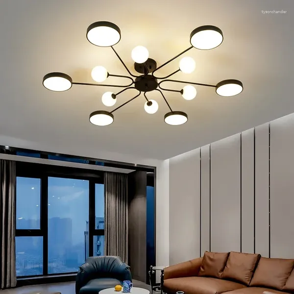 Lustres modernos LED para quarto sala de estar lâmpada de teto de ferro dourado cozinha jantar árvore preta iluminação interior 220v