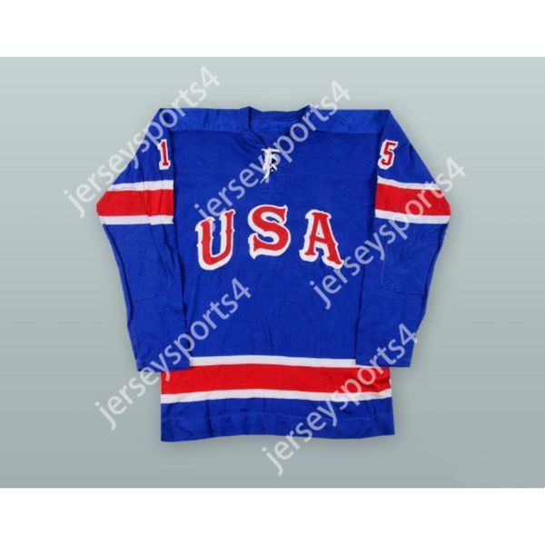 Benutzerdefinierte Tim Sheehy 15 USA Nationalmannschaft Blaues Hockey-Trikot NEU oben genäht S-M-L-XL-XXL-3XL-4XL-5XL-6XL