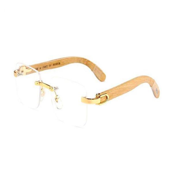 Mode-Sonnenbrillen, Büffelhorn-Brillen für Damen und Herren, Bambusholz-Sonnenbrillen, randlos, schwarz, klare Spiegelgläser, Lünetten, Gafas2534