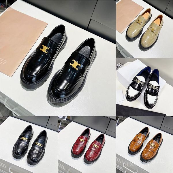 Высококачественные сезонные модельные туфли Мокасины Triomphe Женская дизайнерская обувь Полированная воловья кожа Металлические классические лоферы Удобная обувь