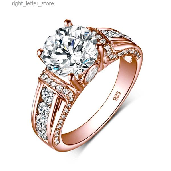 Com pedras laterais real 925 prata esterlina moissanite anel 2ct rosa banhado a ouro jóias femininas 2022 acessórios presente de aniversário para namorada yq231209