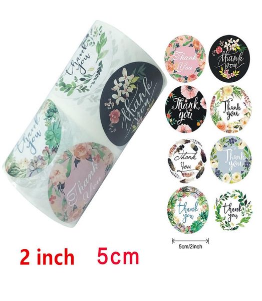 2 inch5cm redondo floral obrigado adesivos 500 peças para lembranças de casamento e festa artesanal gife envelope selo papelaria adesivo2583130