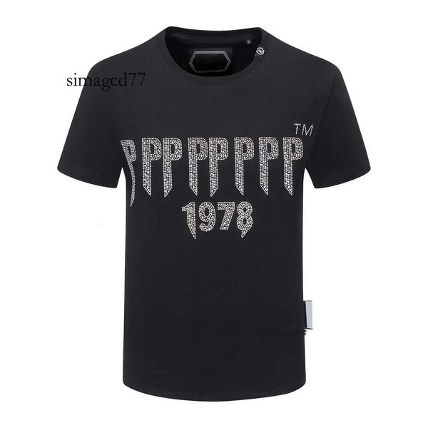 T-shirt das mulheres PP T Phillip Designer Camisa Simples Designer Designer Pleins Philipps Mens Moda Cristal Carta Slim T-shirt Top Qualidade Algodão Ca 455