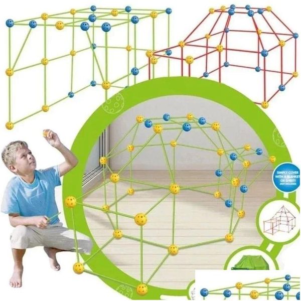 Игрушечные палатки Игрушечные палатки Детские строительные игрушки Форт-палатка Строительные наборы Diy 3D Play House Палочки Инструменты для дизайна Сборка детей Drop-Delive Dh1Sc