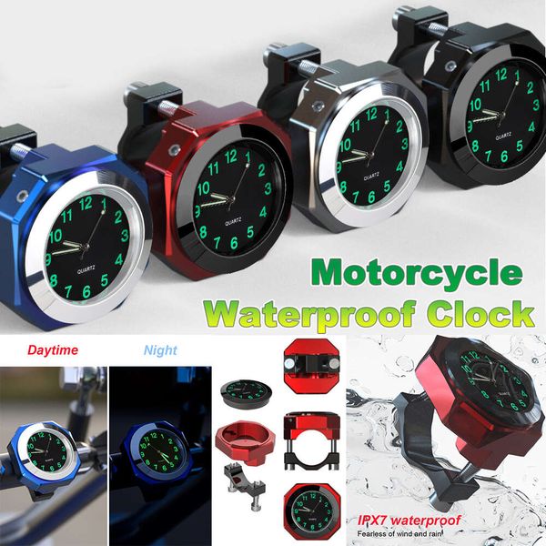 Carro novo universal 22-28mm à prova dwaterproof água motocicleta bicicleta guiador relógio de montagem tempo relógio de alumínio com fivela mesa cromada de alta qualidade