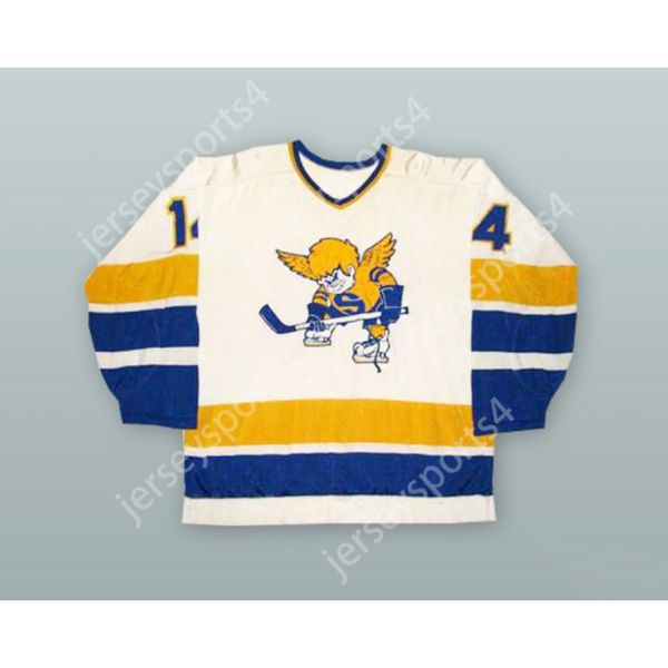 Personalizzato BIANCO 14 MINNESOTA WHA 1974-75 GARY GAMBUCCI FIGHTING SAINTS HOCKEY JERSEY NUOVO Top cucito S-M-L-XL-XXL-3XL-4XL-5XL-6XL