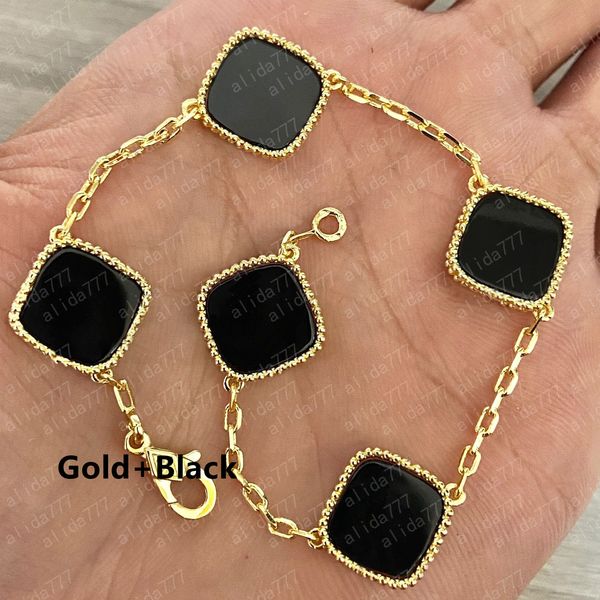 Moda clássica 4/quatro folhas trevo charme pulseiras pulseira corrente 18K ouro ágata concha madrepérola para mulheres meninas casamento dia das mães joias presentes femininos 21 cm 19 cores