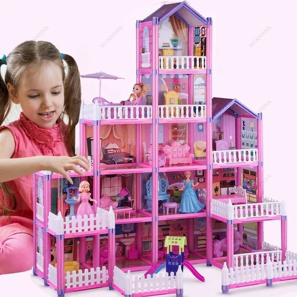 Puppenhauszubehör Puppenhäuser Prinzessin Villa 3D zusammengebaute DIY-Miniaturen Puppenhauszubehör Villa Traumschloss zusammengebautes Spielzeug Geschenke für Mädchen 231208