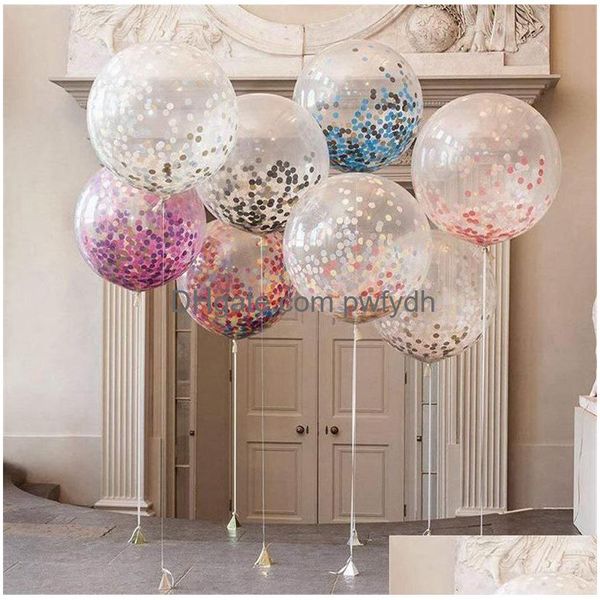 Decorazione del partito Palloncini con paillettes di coriandoli da 36 pollici Palloncino in lattice trasparente per matrimonio Compleanno Halloween 8 colori Hha943 Consegna a goccia Hom Dhrog