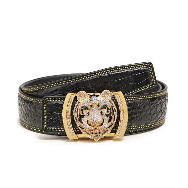 Cinto masculino designer de alta qualidade pele de crocodilo conjunto de fivela de tigre com broca elegante e personalizado diamante fivela suave cinto caixa de presente embalagem cinto de luxo