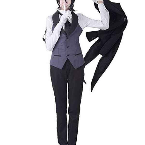 Traje de cosplay de mordomo preto Kuroshitsuji Sebastian tailcoat239n
