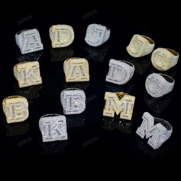 Großhandel Vvs Moissanit Hip Hop Brief Ring Iced Out Baguette Cut Vergoldet Sier Edlen Schmuck Ringe Für Männer Frauen