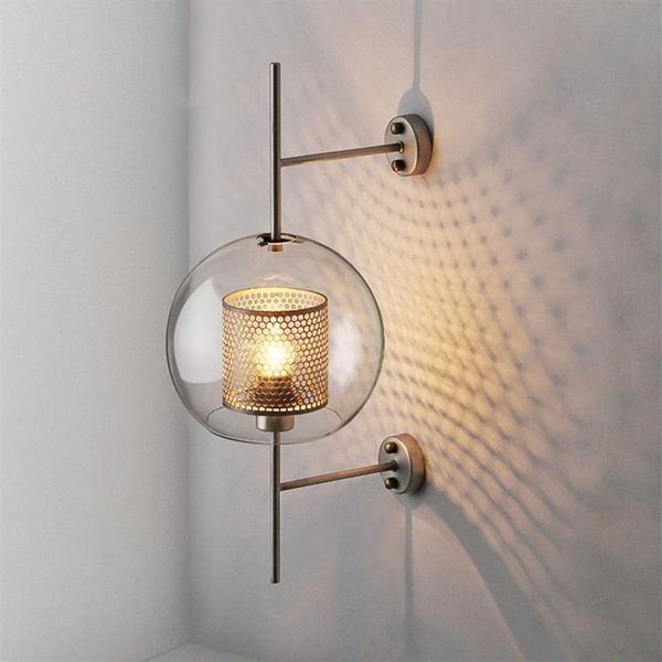 Lampade da parete moderne Scones con paralume in vetro trasparente per comodini camera da letto Studio Luci a sospensione Loft Retro Specchio in ferro con luce Net Fixtures212N