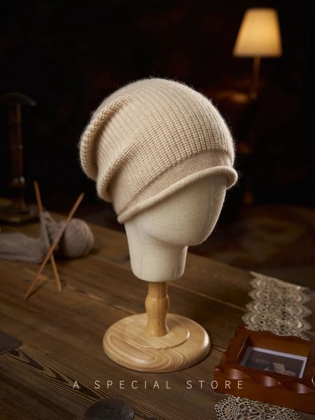 Berretti con teschio/teschio con orlo arrotolato spesso da donna Berretti lavorati a maglia in cashmere Berretti con punto muschio Cappello invernale di moda Cappello morbido Misto lana Cuffia per capelli caldi 231208