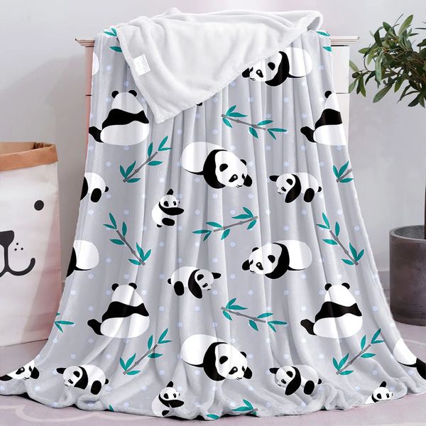 Decken zum Einwickeln, süße Panda-Cartoon-Tierdruck-Decke, Flanell, flauschig, weich, warm, Überwurfdecken, gemütliche Bettwäsche, für Kinder, Mädchen, Erwachsene, als Geburtstagsgeschenk 231208