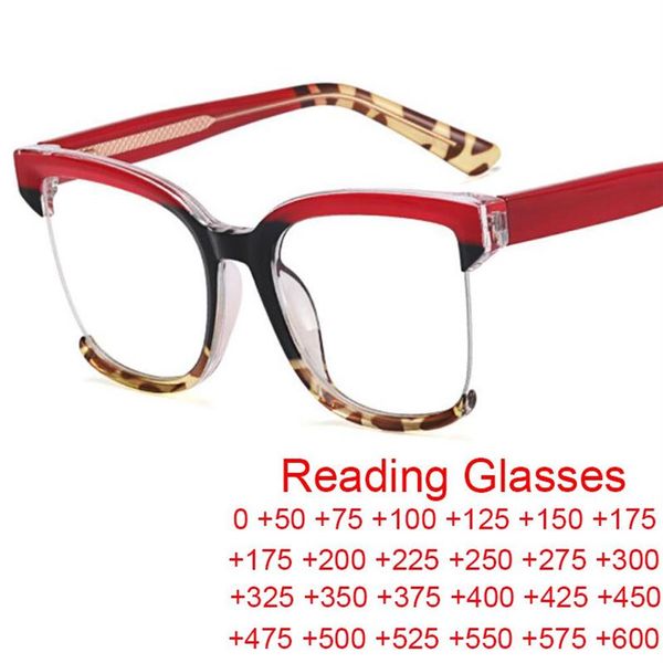 Occhiali da sole Mezza montatura Occhiali da lettura quadrati Occhiali da vista moda donna Sexy Retro Leopardo rosso Trasparente Anti luce blu 1S311e