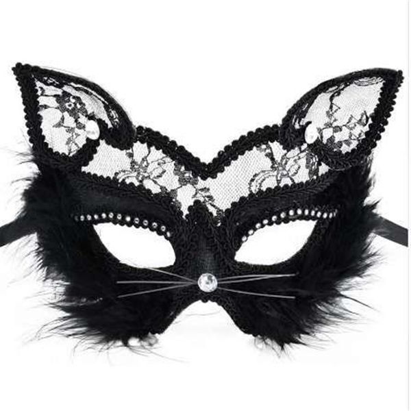 19 8cm Maschere di volpe Maschera di gatto di pizzo sexy PVC Nero Bianco Donne Maschera di ballo in maschera veneziana QERFORMANCE Maschere divertenti2539