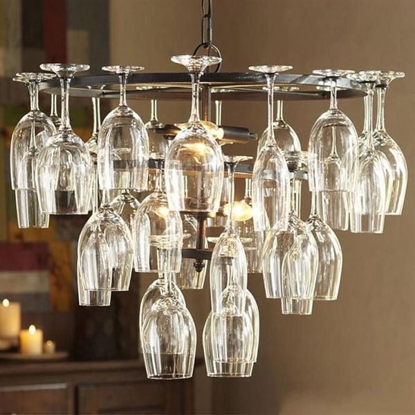 Neue Moderne 28 stücke Glas Wein Tasse Kronleuchter decke lampe Für Home Bar Esszimmer Fixture245O