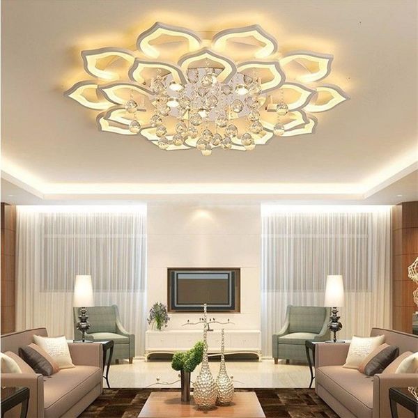 Moderno led luzes de teto luminárias para sala estar branco k9 cristal casa quarto lâmpada com controle remoto regulável plafon lustre295s