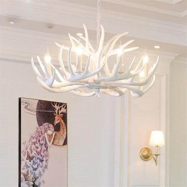 Antlers resina lustre lâmpada moderna branco antler lustre lustres e14 luzes do vintage novidade iluminação led lights353t