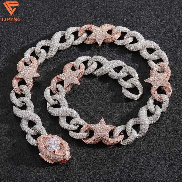 Item fresco de alta qualidade hip hop 925 prata esterlina branco rosa ouro estrela cor composta diamante imoissanite cubana link chain