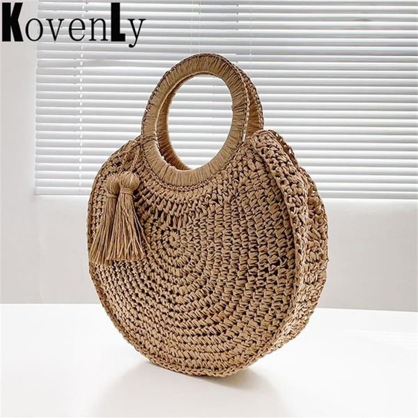 Rattan Clutch Bags für Frau Sommer Mode Rundbuhlbuhe Böhmenschämie Strohwebige weibliche Taschen Design 220624298r