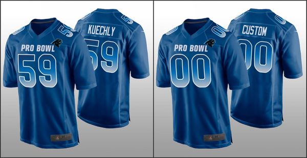 Carolina''Panthers''Men 59 Luke Kuechly Personalizzato Donne Gioventù NFC Gioco Royal Jersey Pro''Bowl