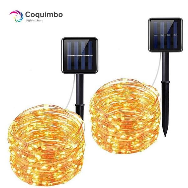 Stringhe Luci a stringa LED a energia solare impermeabili per giardino esterno Festa di nozze 100 200 Pannello LED 8 modalità Fairy268g