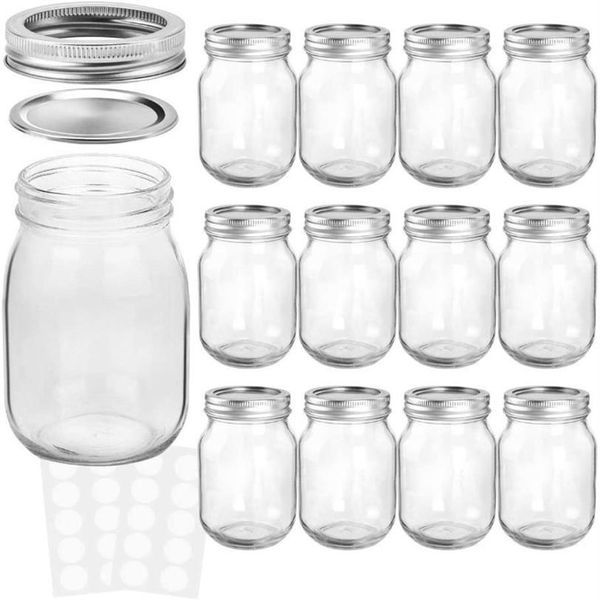 Mason Jars 16 Oz met gewone deksels en banden, ideaal voor jam, honing, trouwbedankjes, douche, babyvoeding, doe-het-zelf magneetopslagflessen201A