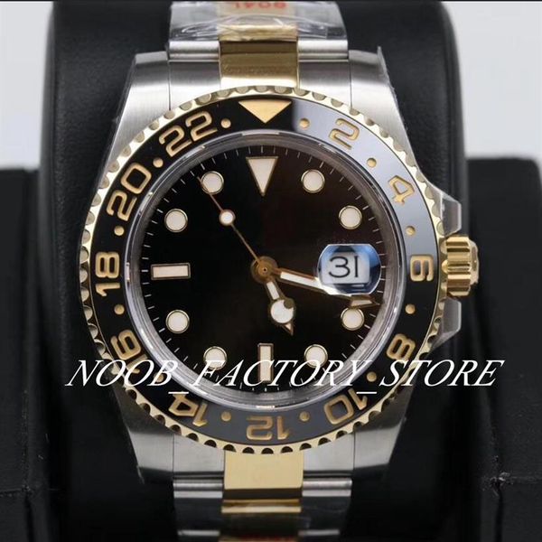 Novo estilo relógios masculinos 40mm super gmf fábrica 904l aço real embrulhado 18k ouro automático cal 3186 movimento mergulho cerâmica bezel285x