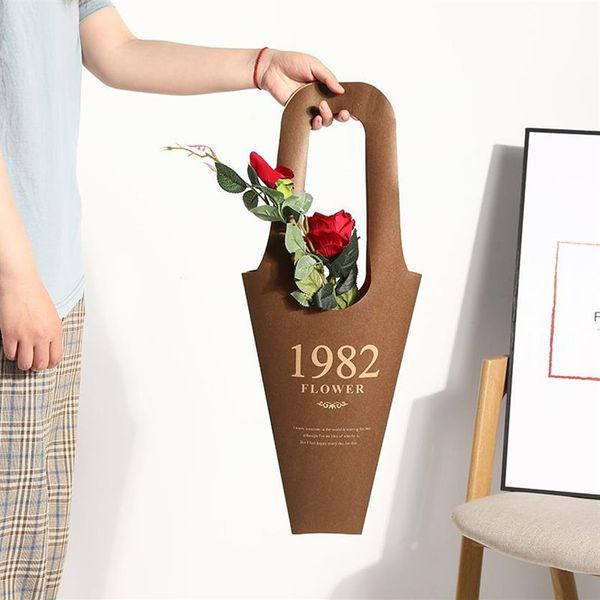 5PCS Fiore portatile Tote Bag Vintage Kraft Paper Packaging Gift Wrap Sack298I impermeabile