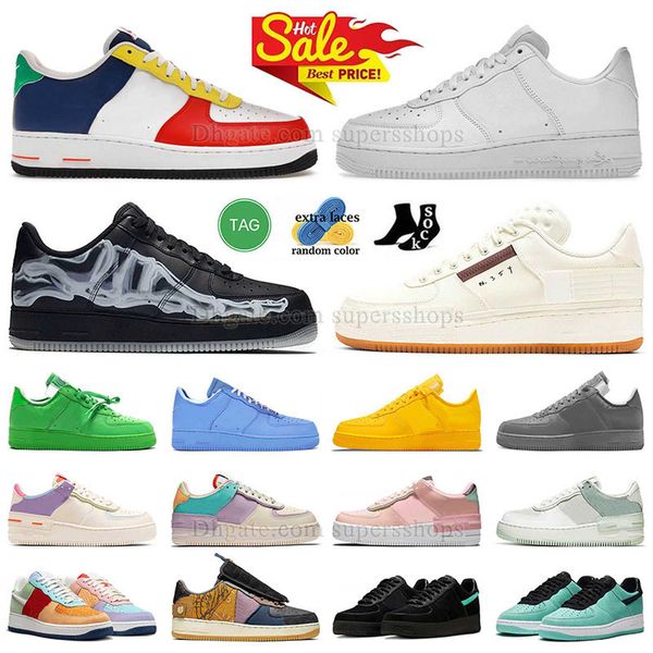 AF1 Tênis Nike Air Force Airforce 1 Low One Masculino Feminino Argolas N354 MCA Tênis Esqueleto Sombra Bege UV REATIVO Preto Branco Tennis Esportivo