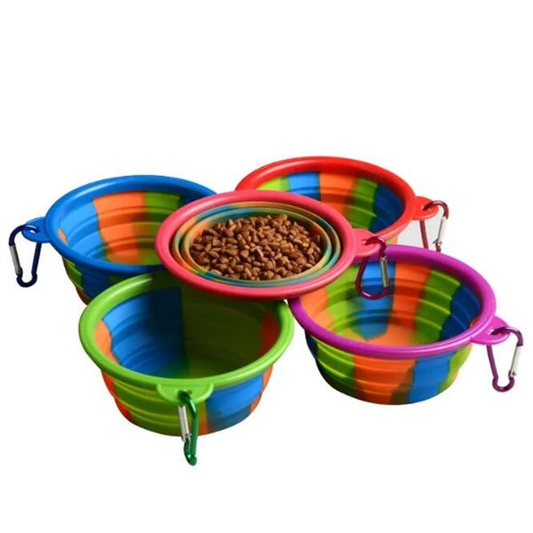 1pc tigelas dobráveis de silicone alimentadores de alimentos para animais de estimação ao ar livre dobrável tigelas para animais de estimação camuflagem tigela para cães com gancho