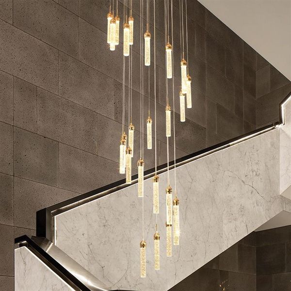 Led lustres de cristal espiral moderna sala estar lâmpadas iluminação da escada longos cristais lustre decoração para casa luzes lustre salon343l
