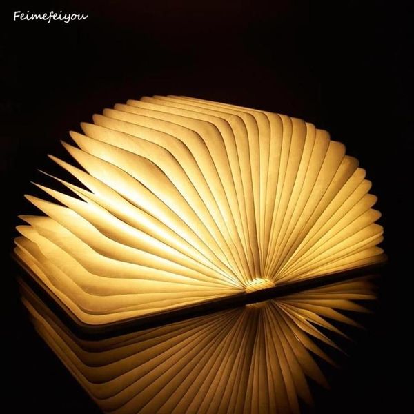 Luce notturna con ricarica USB Luce da libro a LED Nuovo libro creativo portatile con venature del legno, pieghevole, pieghevole, mini Natale colorato248o