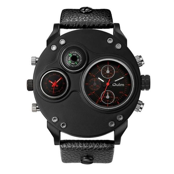 Oulm Marca Smooth Lustre Semplice Generoso Giocoso Orologio al quarzo Bussola Giovani Adolescenti Orologi da uomo Doppio fuso orario Quadrante grande Mascu3005