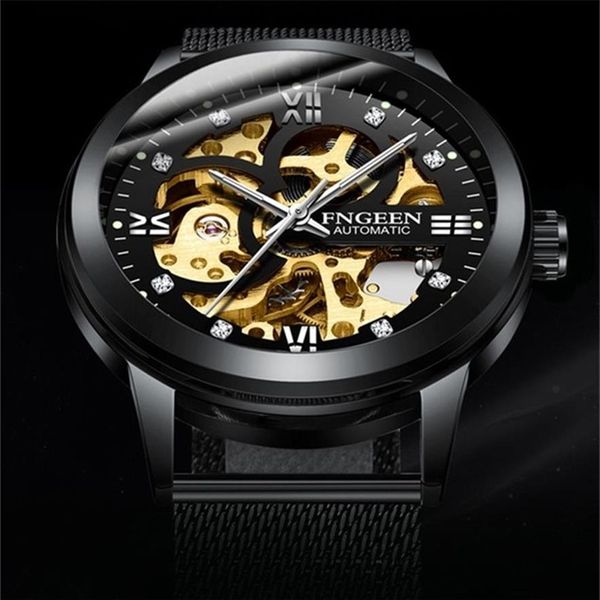 Часы-скелетоны Новые спортивные механические часы FNGEEN Модные мужские часы Лучший бренд Montre Homme Часы Мужские автоматические часы 210407219Q