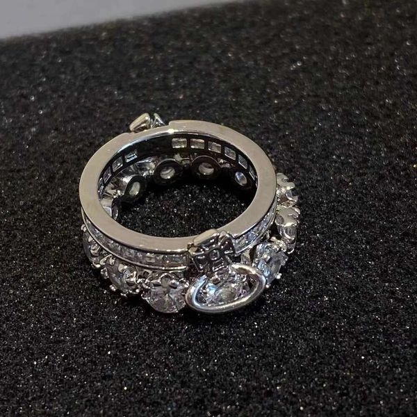 Designer Viviene Westwood Nova Viviennewestwood Rainha Mãe do Oeste Doublelayer Flash Diamond Saturn Ring Advanced Sense Anel removível de diamante completo Planeta m