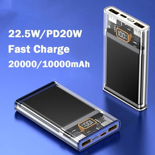 20000 мАч Power Bank 22,5 Вт Тип C Быстрая зарядка Портативный Powerbank 10 000 мАч Прозрачное мини-зарядное устройство bateria externa carga Rapida