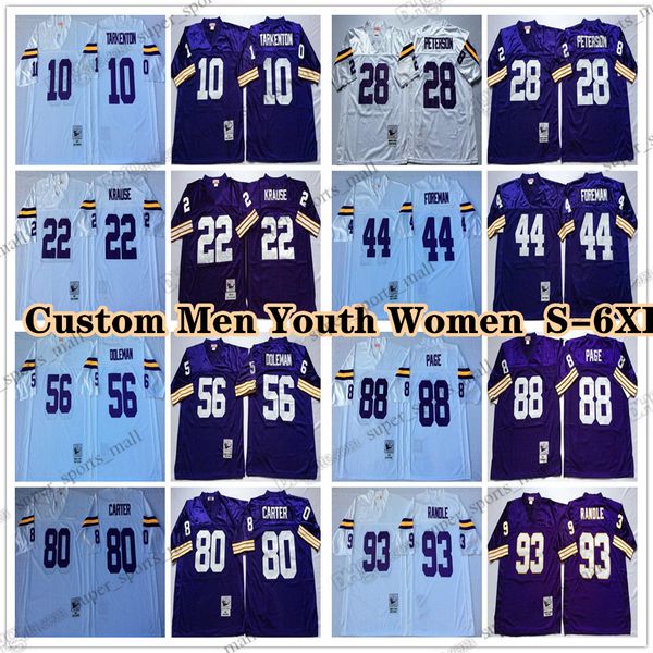 Custom 75th Retro 53 Mick Tingelhoff 1968 Maglie da calcio 10 Fran Tarkenton 22 Paul Krause 44 Chuck Foreman 56 Chris Doleman 80 Cris Carter 81 Carl Eller Randle