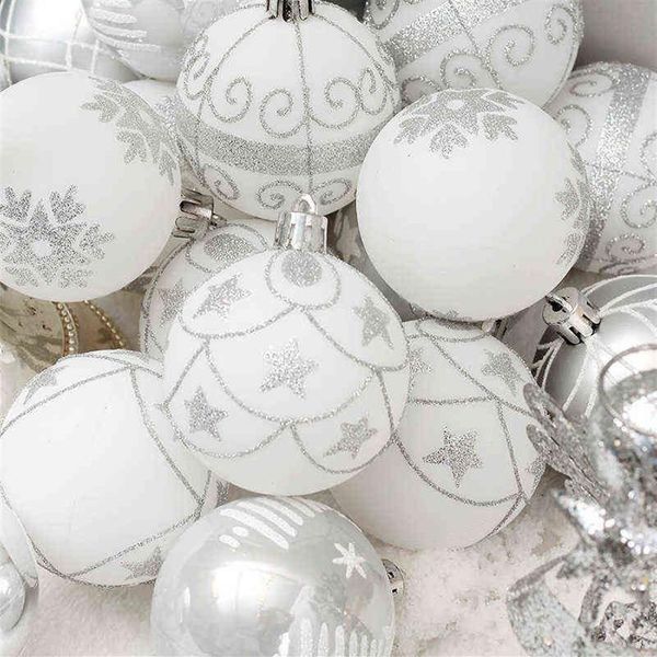 Set da 24 pezzi Palla di Natale in scatola Albero di Natale Decorazione pendente appeso 6 cm Palle di ornamento natalizio in oro bianco per la festa in casa 211022528