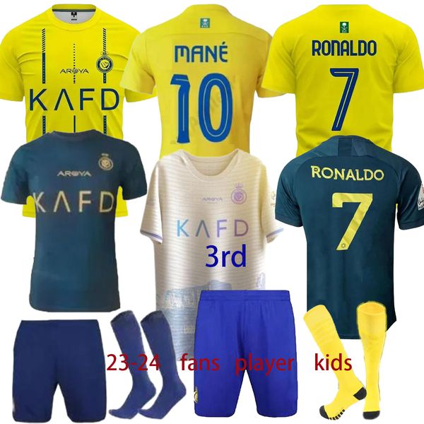 Al Nassr FC Soccer Jerseys Laporte Ronaldos Mane 2023 Fofana Otavio 22 23 Cr7 Футбольная рубашка Set Al-Nassrs Brozovic A.talisca Maillots Foot Men Kid