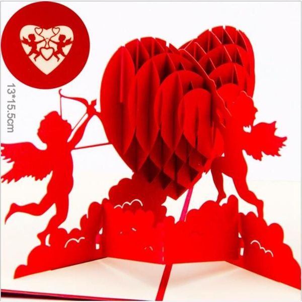 Amor 3D Pop UP Cartões Cartão Postal de Presente de Dia dos Namorados com Envelope Adesivos Convite de Casamento Cartões de Aniversário para Ela GB6259c