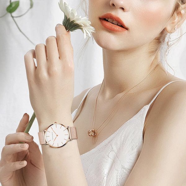 Outros relógios Japão Movimento de Quartzo de Alta Qualidade 36mm Hannah Martin Mulheres Malha de Aço Inoxidável Rosa Ouro À Prova D 'Água Senhoras Assista Drop 231208