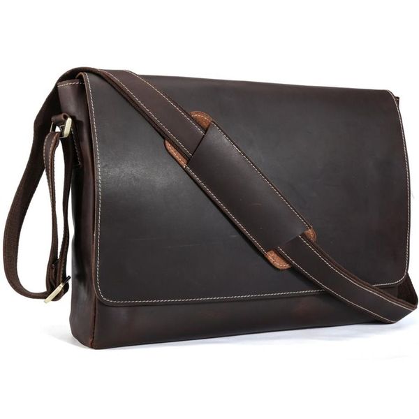 Handgefertigtes echtes Leder 15 -Zoll -Laptop Messenger -Tasche Männer Einfacher Vintage Style Cross Body Schulter Aktentasche großer Satchel 1153236g