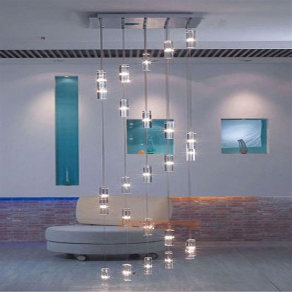 El Lustre de escada moderna luminária quadrada lustre gota de chuva iluminação espiral escada lustres de cristal Stainl255D